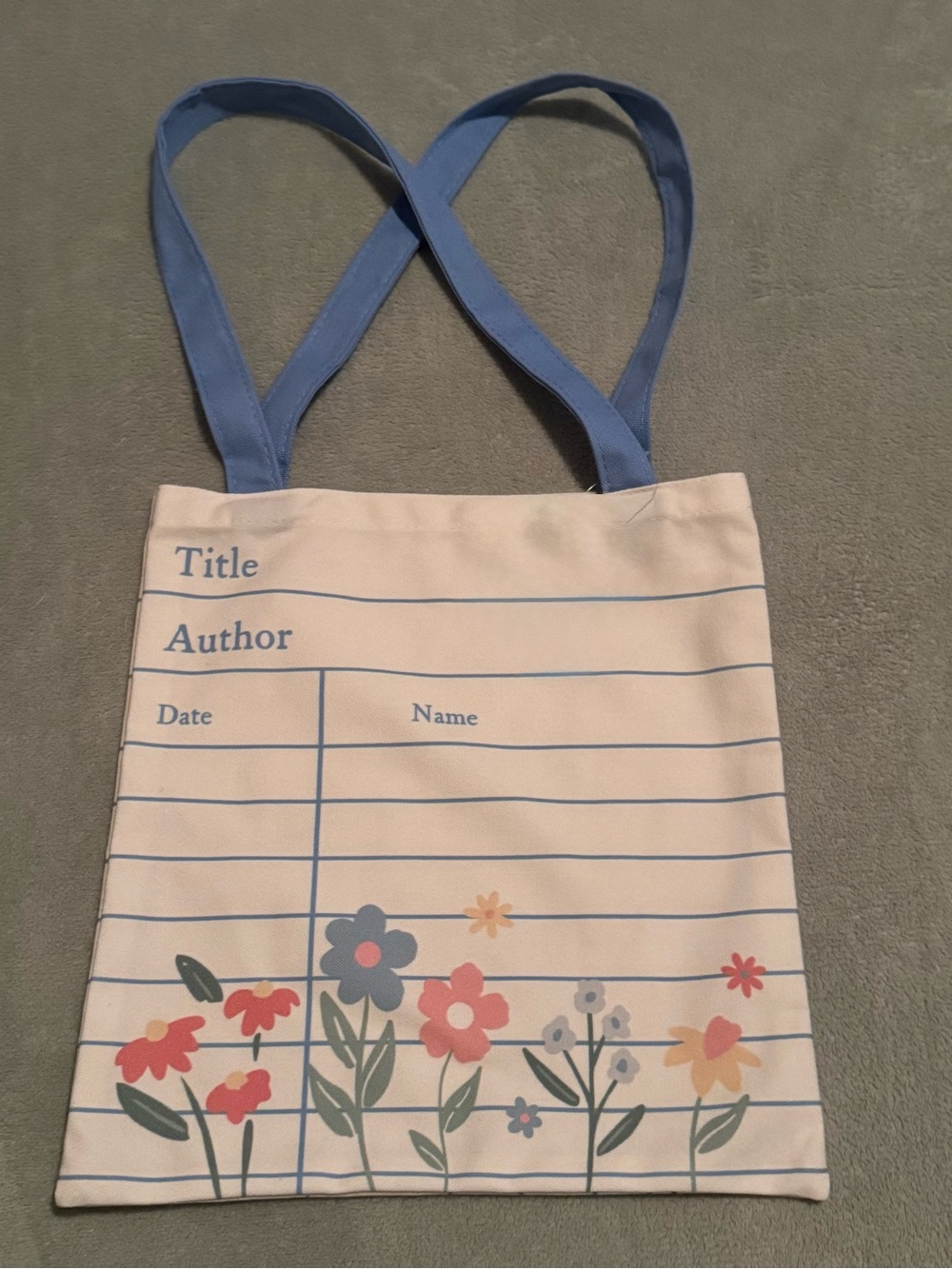 NWT Small Bookish Library Card Floral Canvas Tote Bag for Book Lovers 12 x 12 - Picture 2 of 2